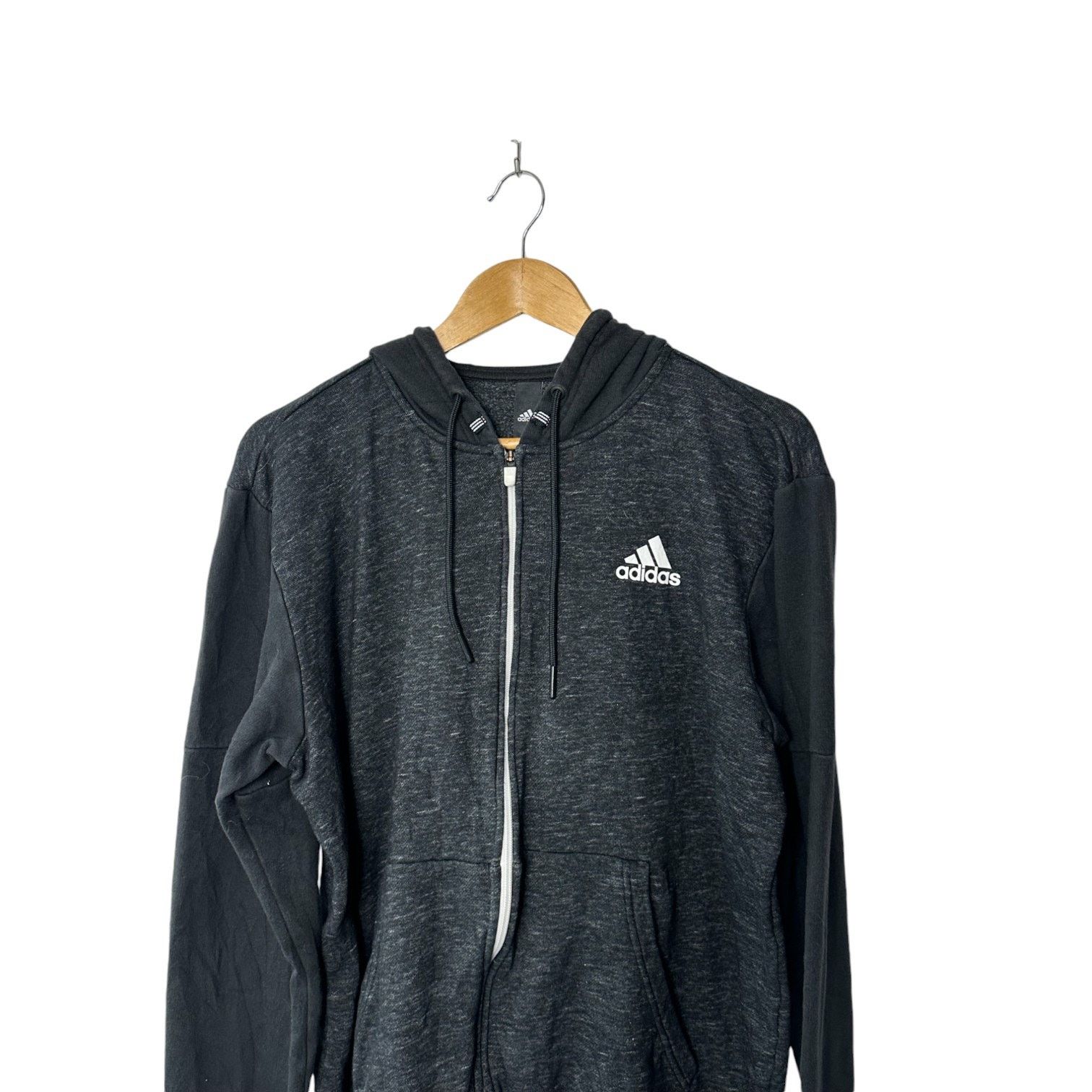 Adidas Adidas Heathered Black Full Zip Hooded Sweat Jacket Men's M Size US M / EU 48-50 / 2 - 4 Thumbnail