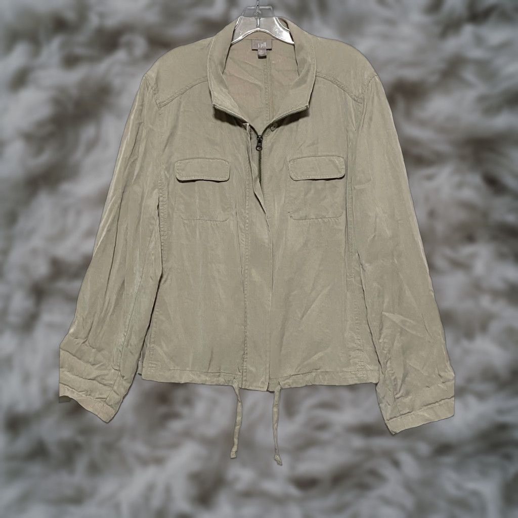 J. Jill J Jill Jacket Front Zipper Flap Pockets Tencel Lyocell Drawstring Hem Womens XL Cream Lyocell Jacket Womens XL Size XL / US 12-14 / IT 48-50 - 1 Thumbnail