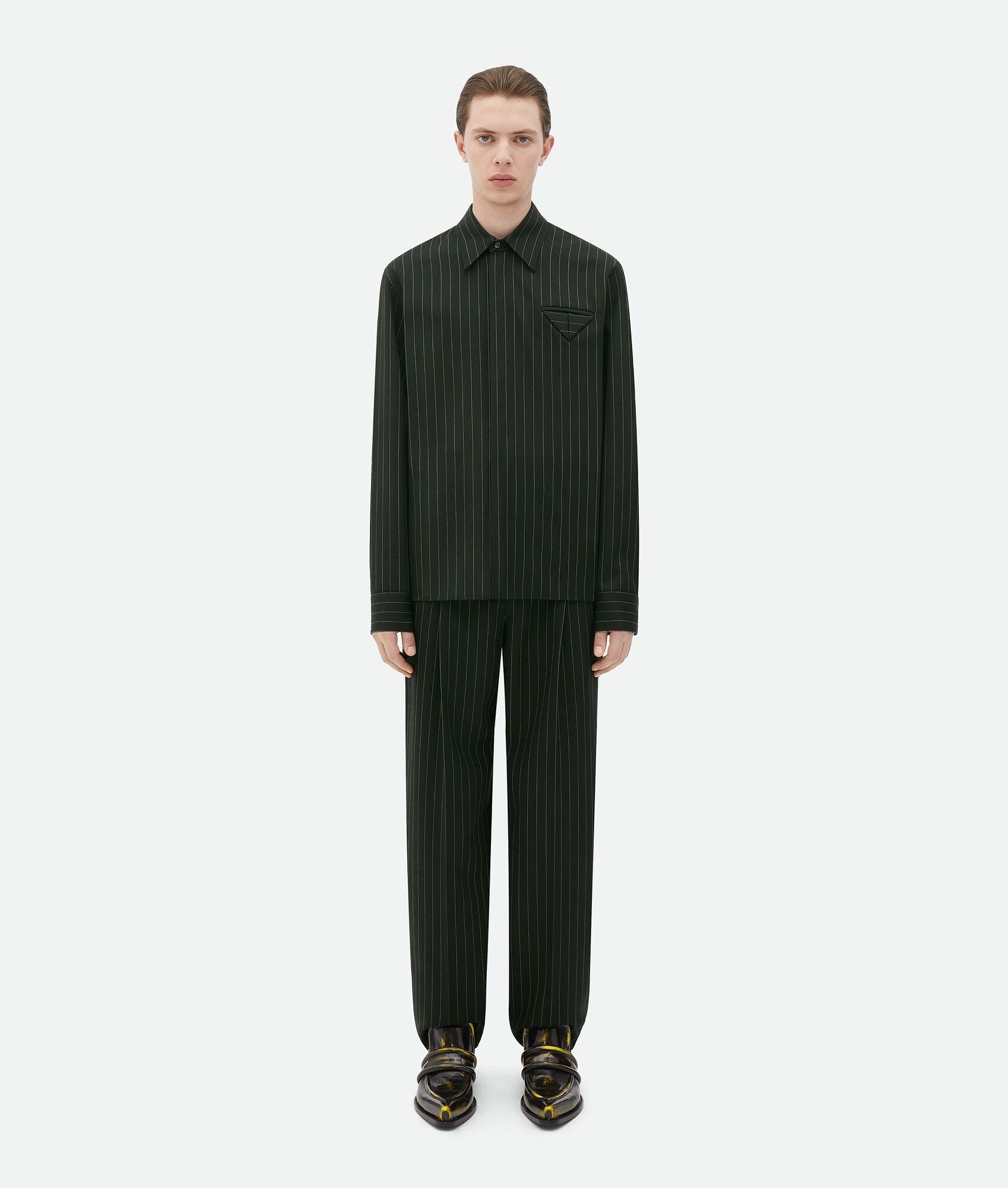 Bottega Veneta o1w1db10825 Wool Pinstripe Shirt in Camping/Yellow Size US L / EU 52-54 / 3 - 5 Thumbnail