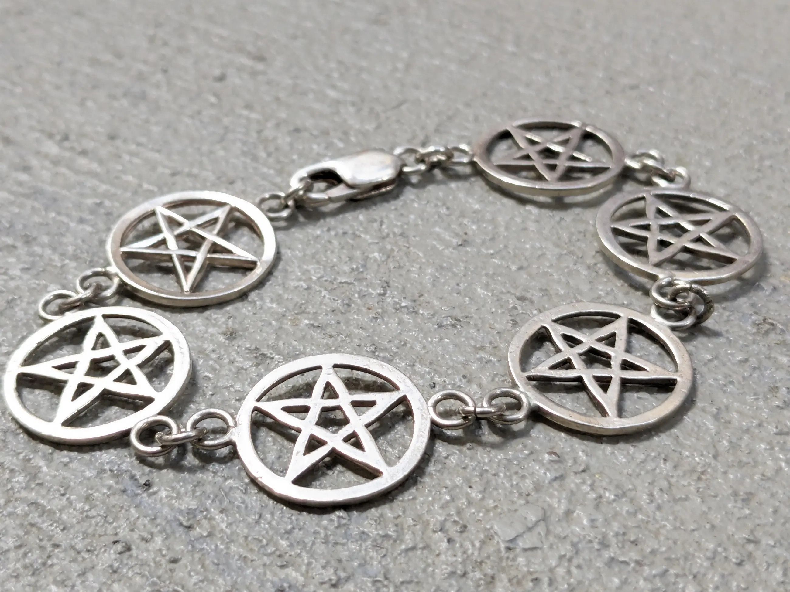 Sterling Silver × Vintage Vintage Sterling Silver Bracelet Star Pentagram Biker Punk Size ONE SIZE - 5 Thumbnail