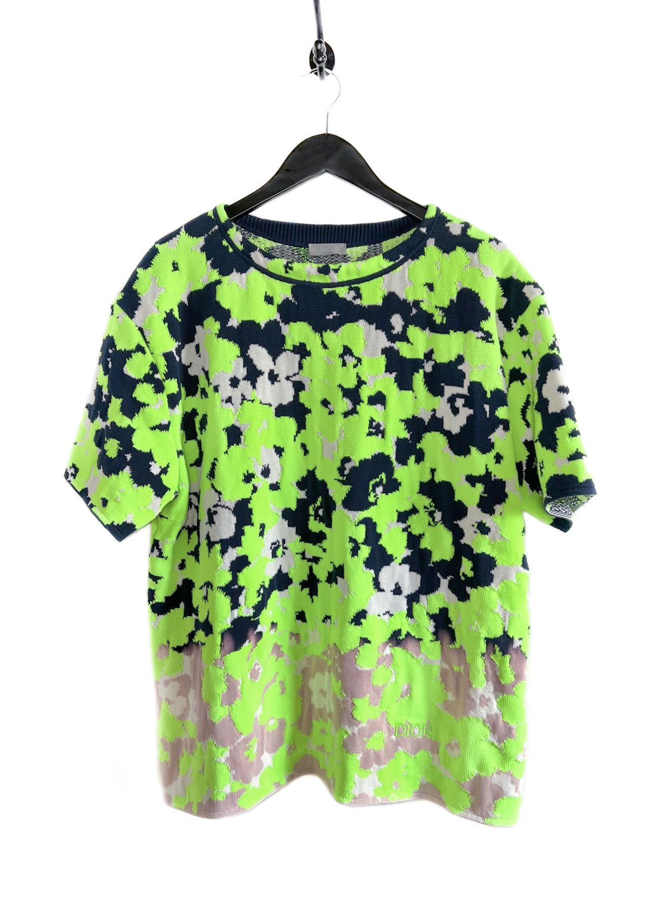 Dior Dior 2022 Acid Green Floral Intersia Knit T-shirt Size US L / EU 52-54 / 3 - 1 Thumbnail