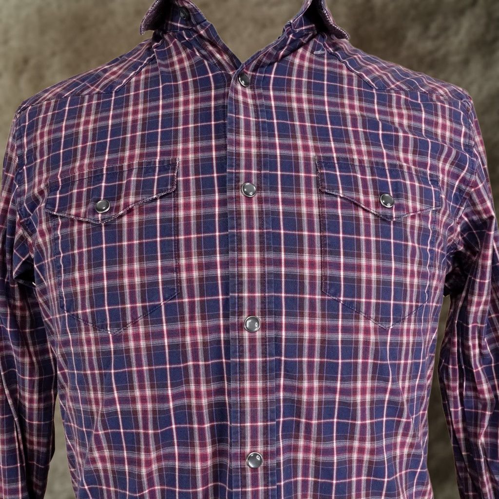 Banana Republic VINTAGE Banana Republic Pearl Snap Shirt Mens M Blue Plaid Long Sleeve Button-Up Slim Fit Size US M / EU 48-50 / 2 - 1 Thumbnail