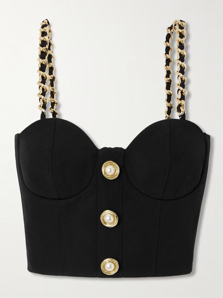 Balmain o1s1wg110526 Embellished Wool Bustier Top in Black Size M / US 6-8 / IT 42-44 - 1 Thumbnail
