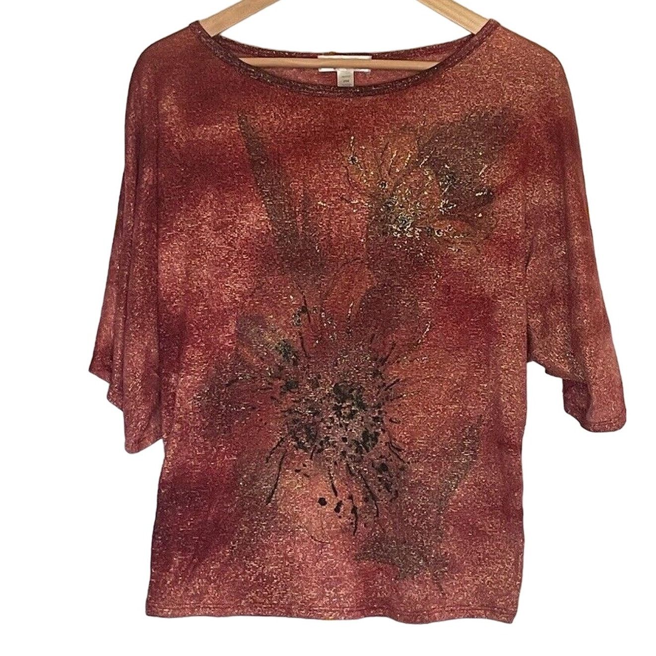 Other Women's Dressbarn Sparkly Floral Shirt Three Quarter Sleeves Size M / US 6-8 / IT 42-44 - 1 Thumbnail