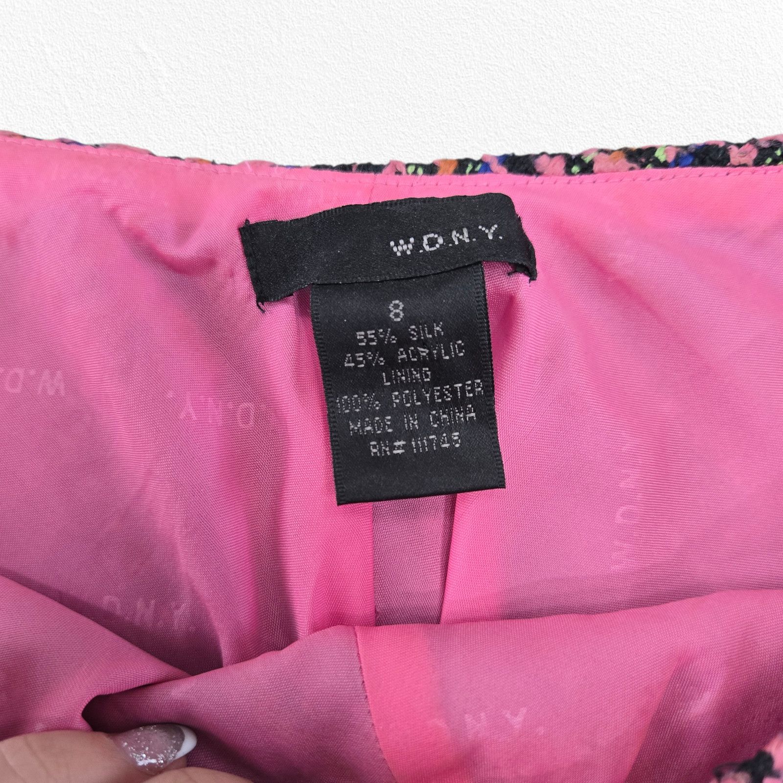 Vintage Y2K Pink Tweed Fringe Skirt Silk Blend Size 8 Size 30" / US 8 / IT 44 - 5 Thumbnail