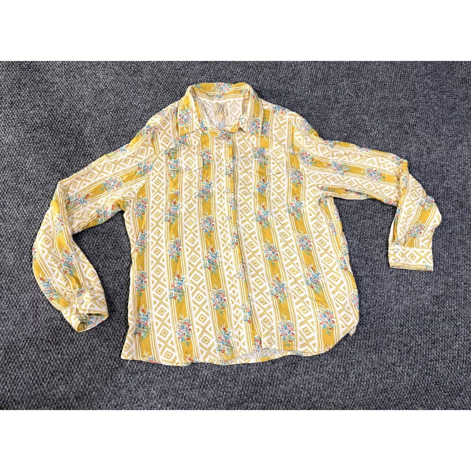 Roper Roper Button-Up Shirt Womens XL Yellow Stripe Floral Western Rayon Snap Front Size XL / US 12-14 / IT 48-50 - 2 Thumbnail