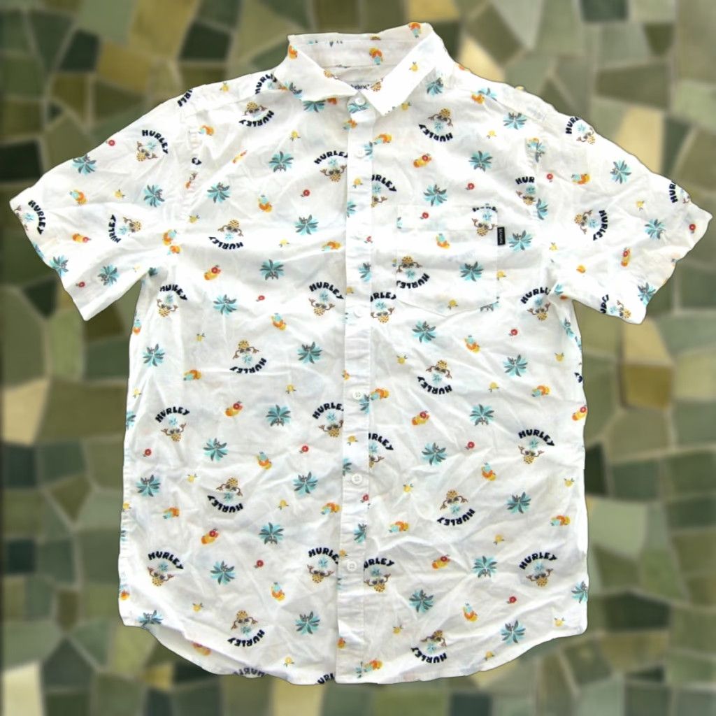 Hurley Hurley Shirt Men S Hawaiian Short Sleeve White Orange Blue Tropical Pineapple Floral Pattern Pocket Button-Up Collared Cotton Vintage No Size US S / EU 44-46 / 1 - 1 Thumbnail