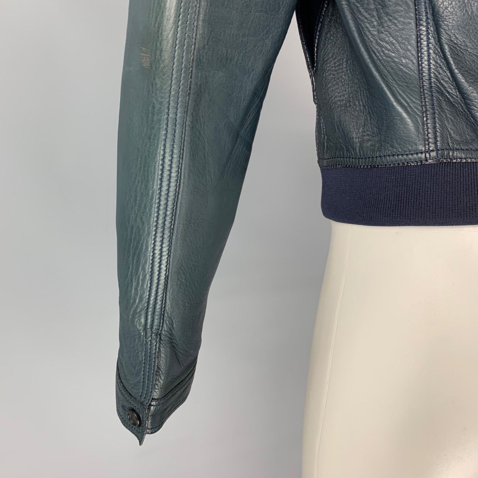 Burberry Prorsum Size S Blue Navy Bonded Leather Blouson Jacket Size US S / EU 44-46 / 1 - 7 Thumbnail