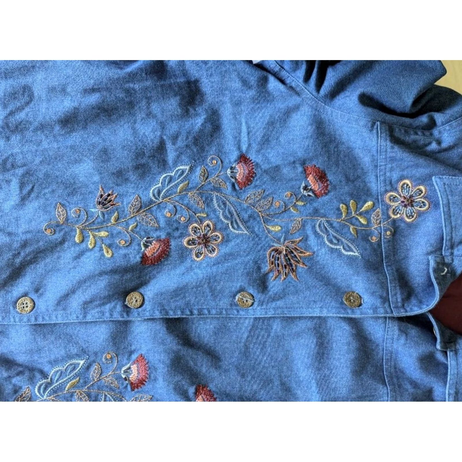 Vintage Alfred Dunner Women's 16P Lined Denim Jacket Blue Cotton Boho Floral Embroidered EUC Size XXL / US 16-18 / IT 52-54 - 5 Thumbnail