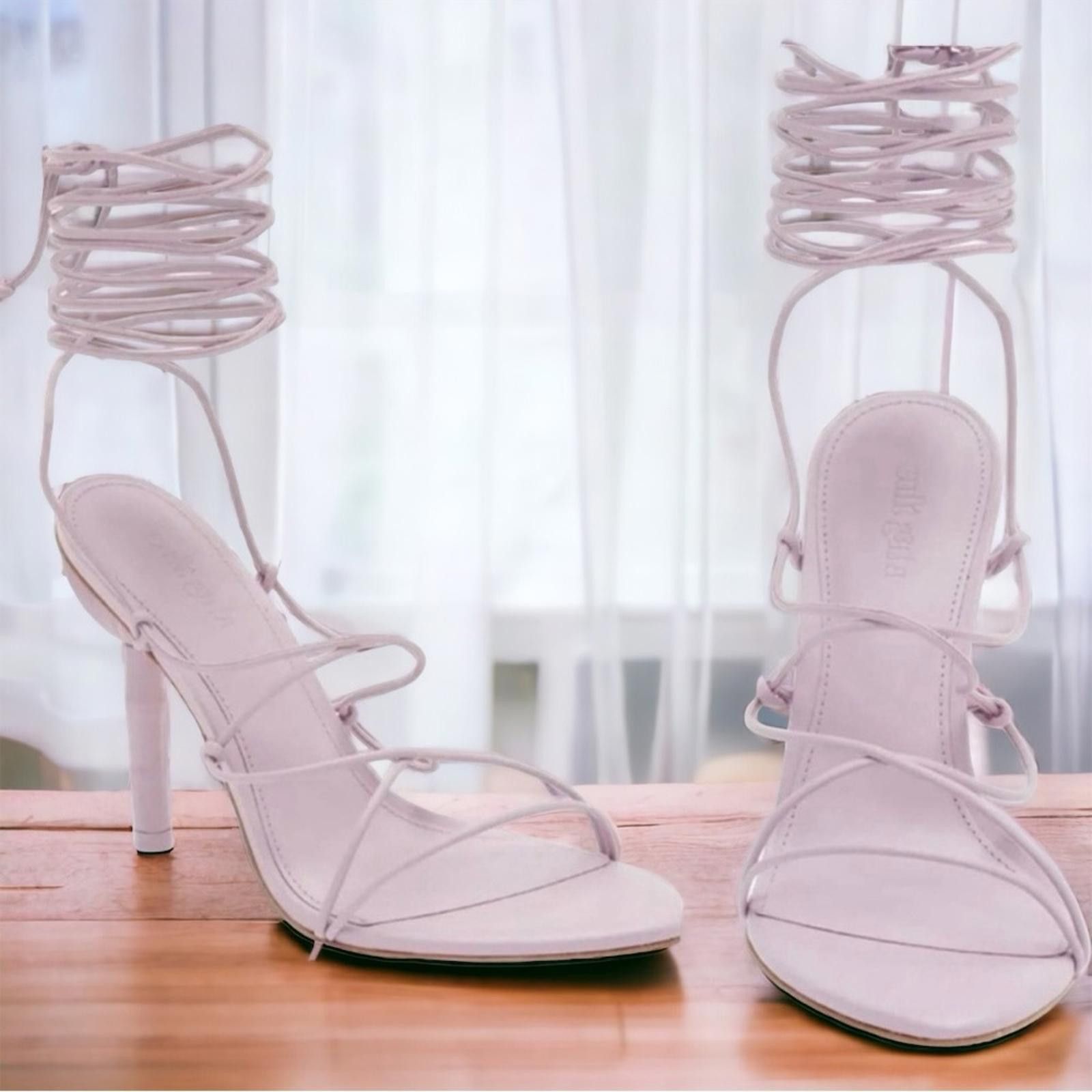 Cult Gaia Soleil Lace Up Strappy Heel Lavender, Size 42