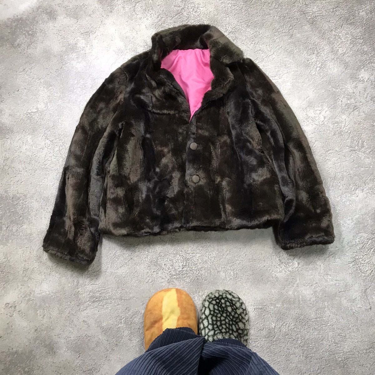 VINTAGE Y2K FUR FAUX JAPAN CASUAL STREETWEAR 90s