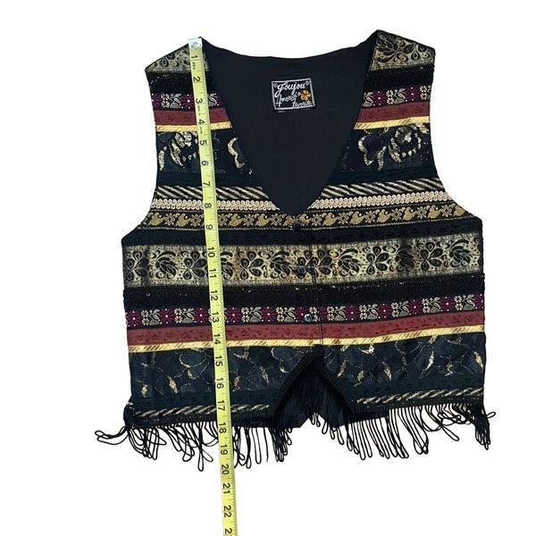 Vintage Joujou metallic tapestry fringe vintage vest Size L / US 10 / IT 46 - 5 Thumbnail