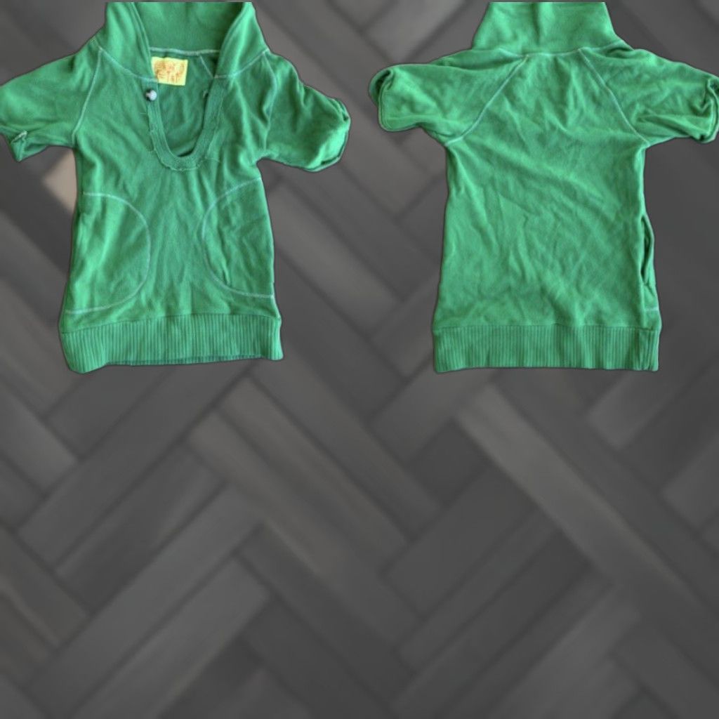 Free People Free People Top Women Short Sleeve Green S Cotton Pockets Size S / US 4 / IT 40 - 1 Thumbnail