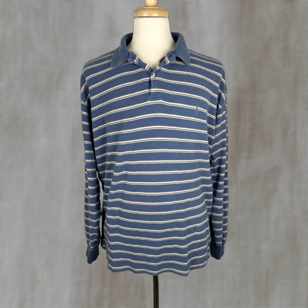 Polo Ralph Lauren Polo Ralph Lauren Polo Shirt Mens XL Blue Striped Long Sleeve Waffle Knit Size US XL / EU 56 / 4 - 1 Thumbnail