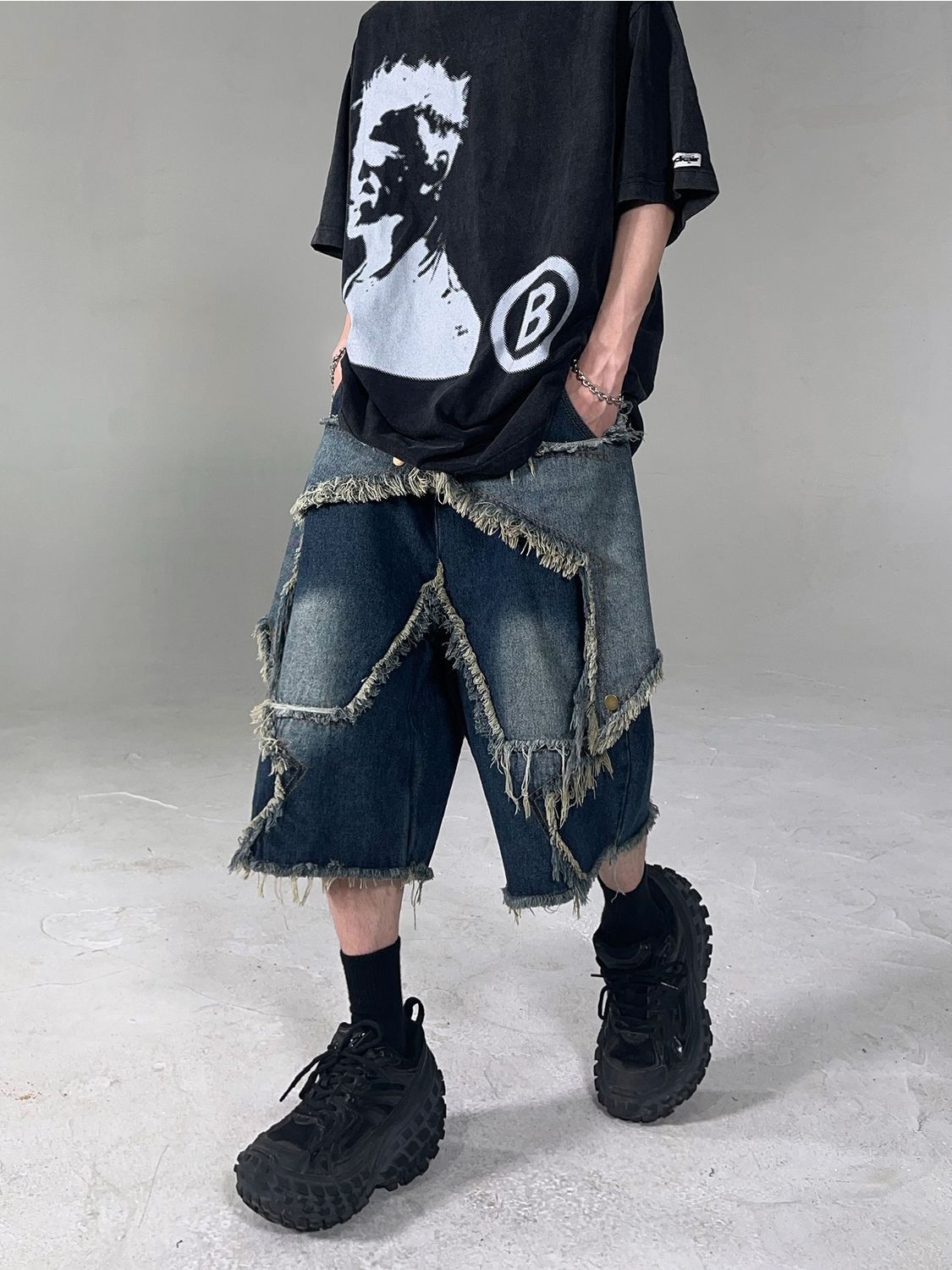 Japanese Brand retro star patch tassel men denim shorts Size US 32 / EU 48 - 3 Thumbnail