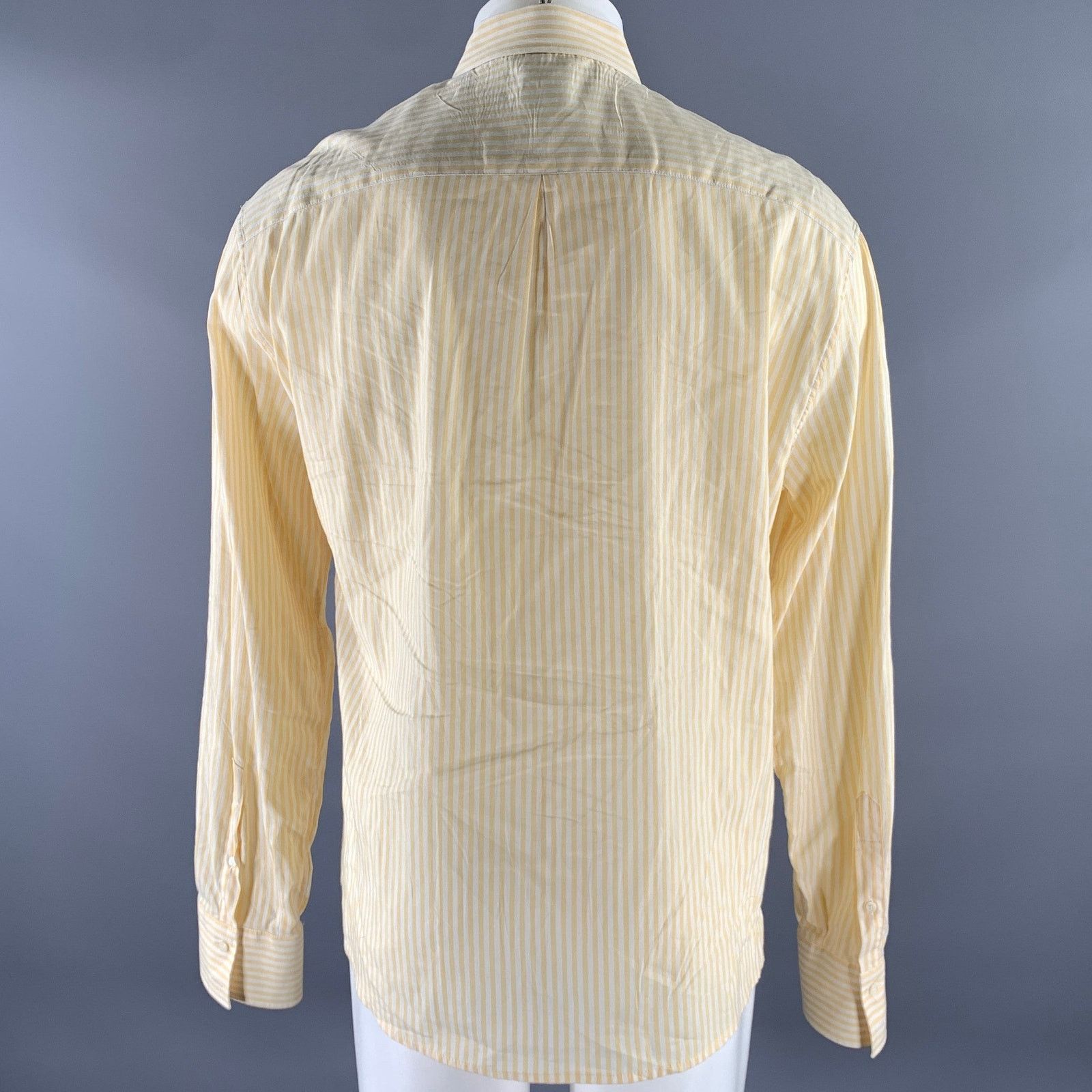 Brunello Cucinelli BRUNELLO CUCINELLI XXXL Yellow White Stripe Linen LS Shirt Size US XXL / EU 58 / 5 - 4 Thumbnail