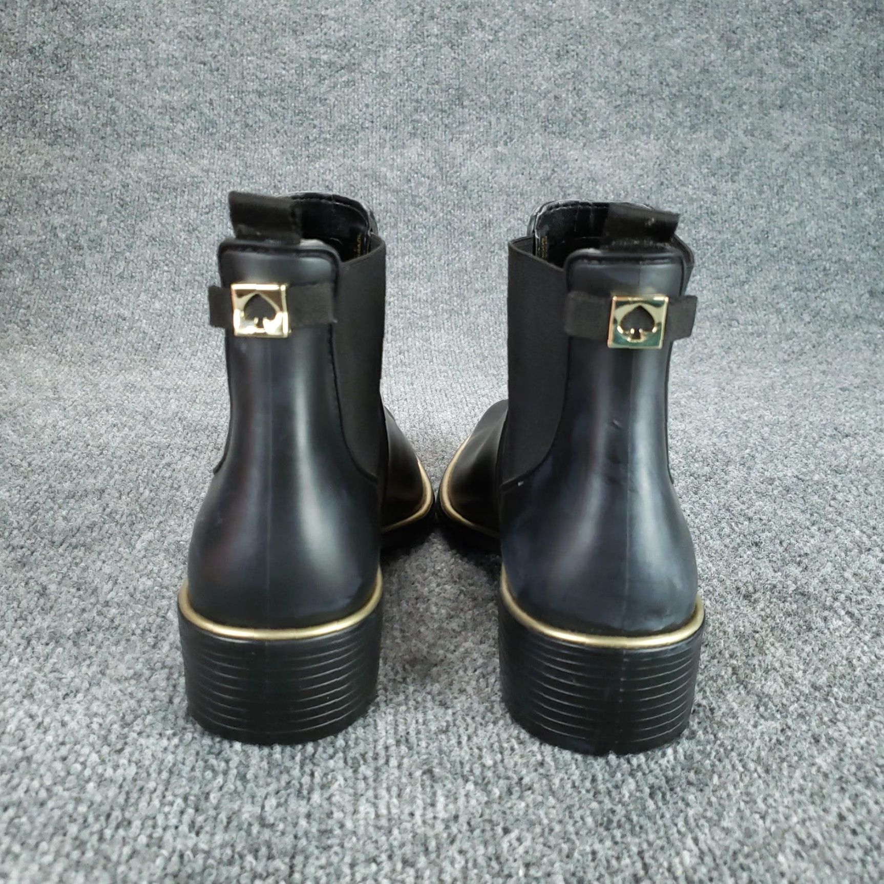 Rains Kate Spade Boots Women's 9 Solstice Chelsea Rain Ankle Black PVC Rubber Leather Outsole Synthetic Fabric Upper Block Heel Pull On Style Chelsea Boots Size US 9 / IT 39 - 5 Thumbnail