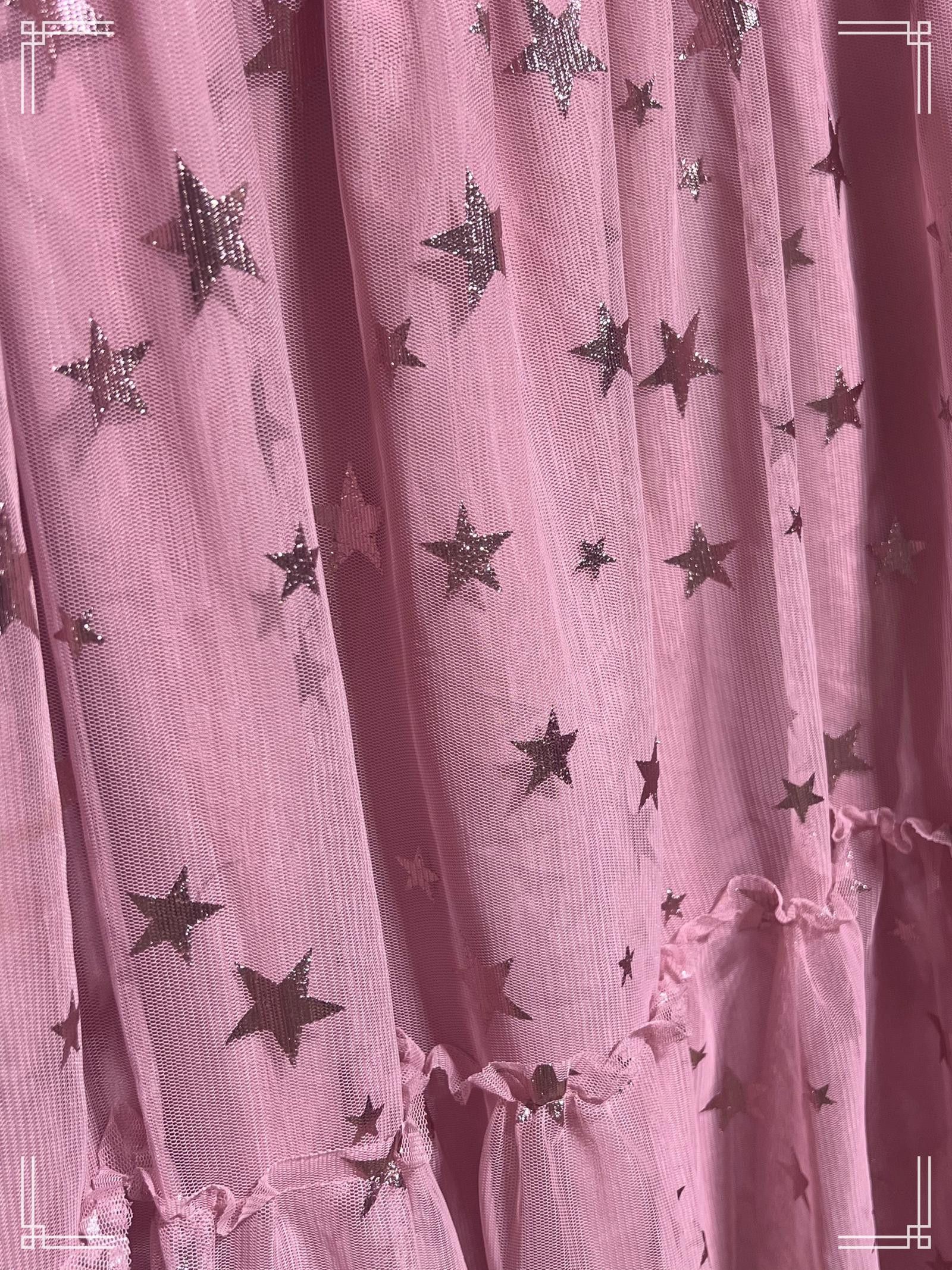 Designer H&M Girls Pink Mesh Star Print Dress with Puffy Sleeves Size XXS / US 00 / IT 34 - 2 Thumbnail