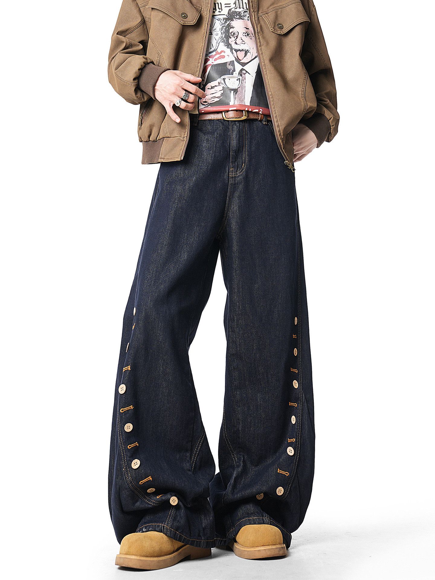 Japanese Brand Men's American retro button-decorated jeans Size US 32 / EU 48 - 1 Thumbnail