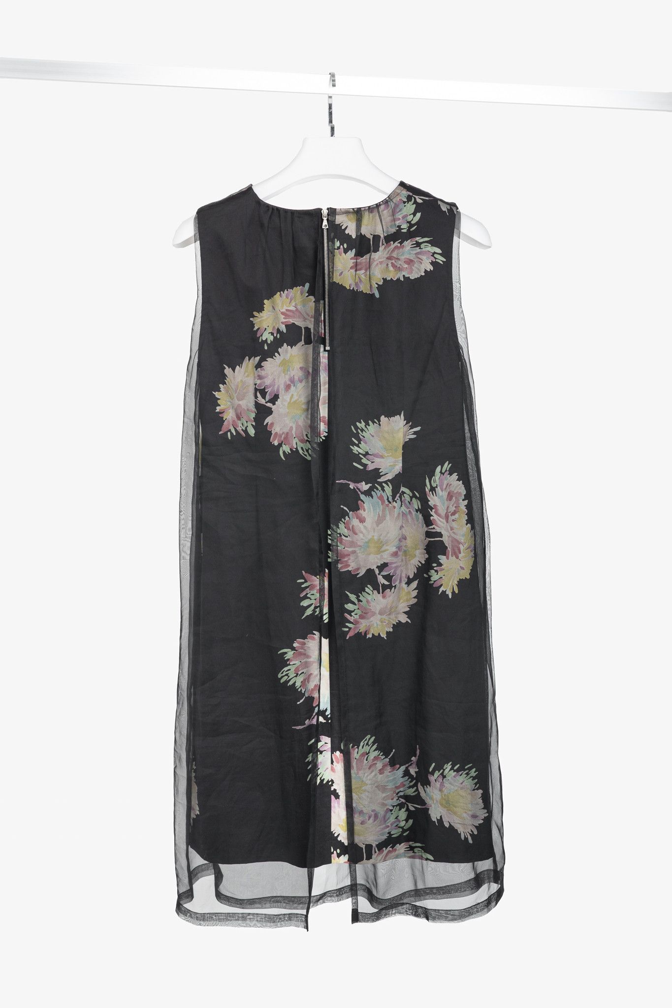 Dries Van Noten Dries Van Noten SS/13 Black Floral Silk-Organza Mini Dress Size M / US 6-8 / IT 42-44 - 2 Thumbnail