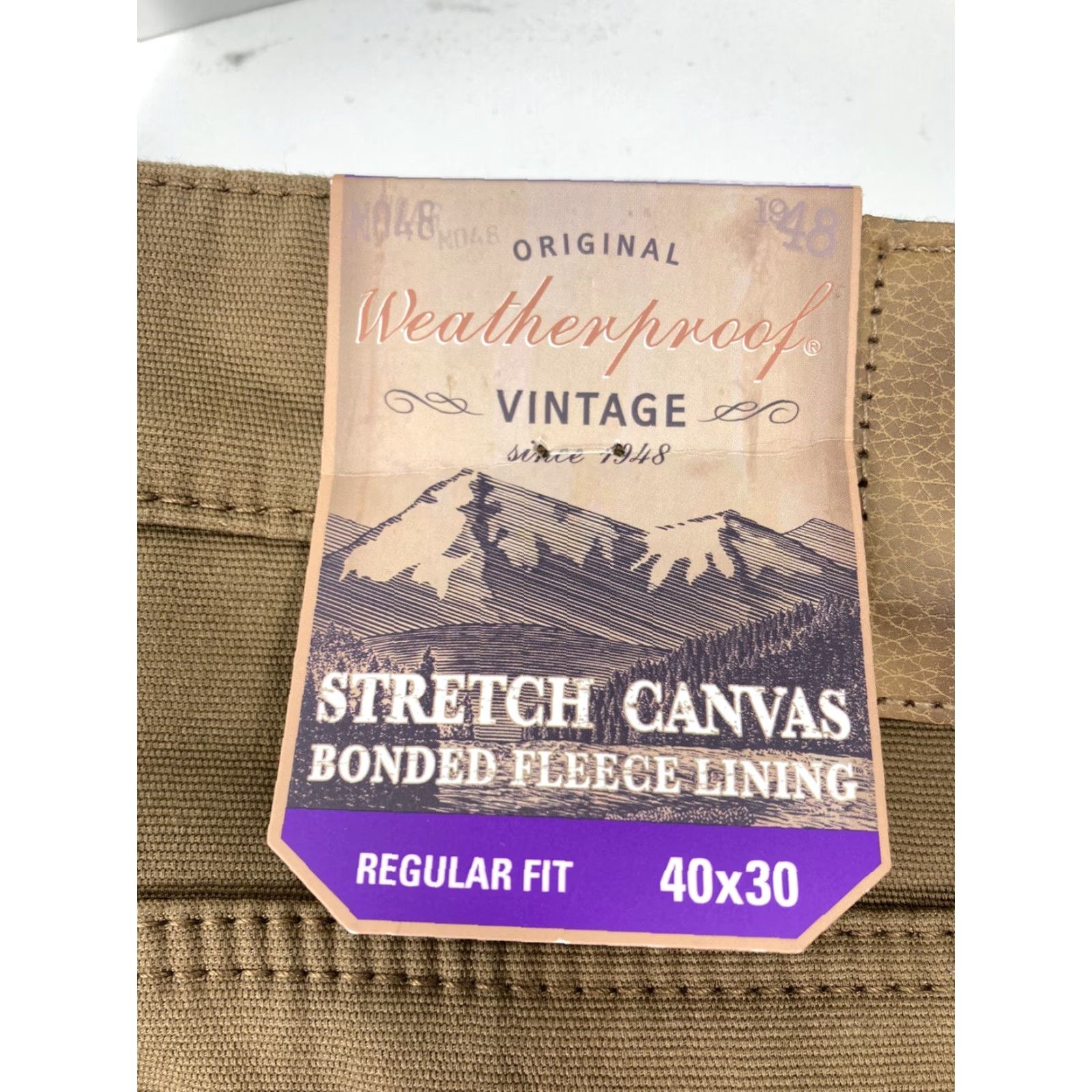 Weatherproof VINTAGE Weatherproof Men's Fleece-Lined Pants 40X30 Stretch Canvas Regular Fit Brown Size US 40 / EU 56 - 4 Thumbnail