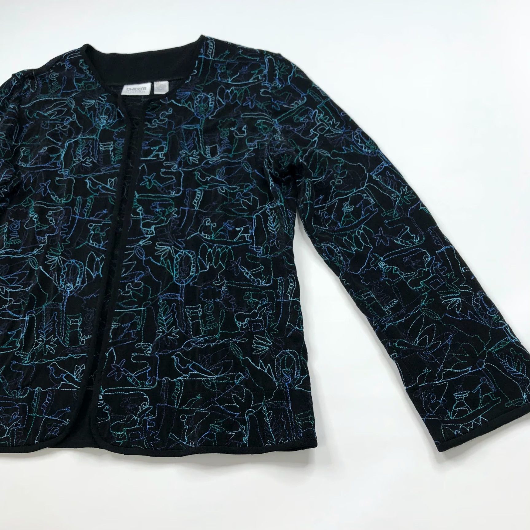 Vintage Chico's Travelers 2 Acetate Slinky Open Front Cardigan Black Blue MINT Cardigan Women's Regular XS? Size XS / US 0-2 / IT 36-38 - 5 Thumbnail