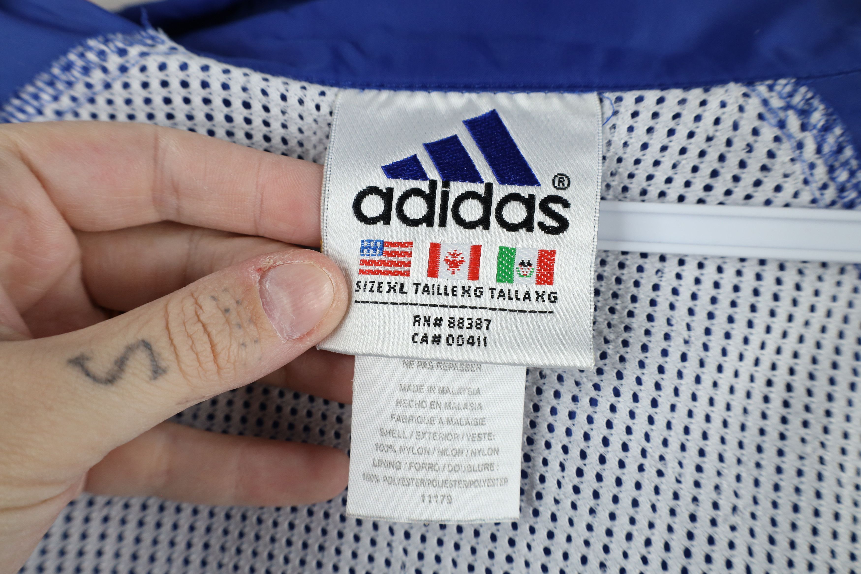 Adidas × Vintage Vintage 90s Adidas Spell Out Hooded Windbreaker Jacket Blue Size US XL / EU 56 / 4 - 10 Thumbnail