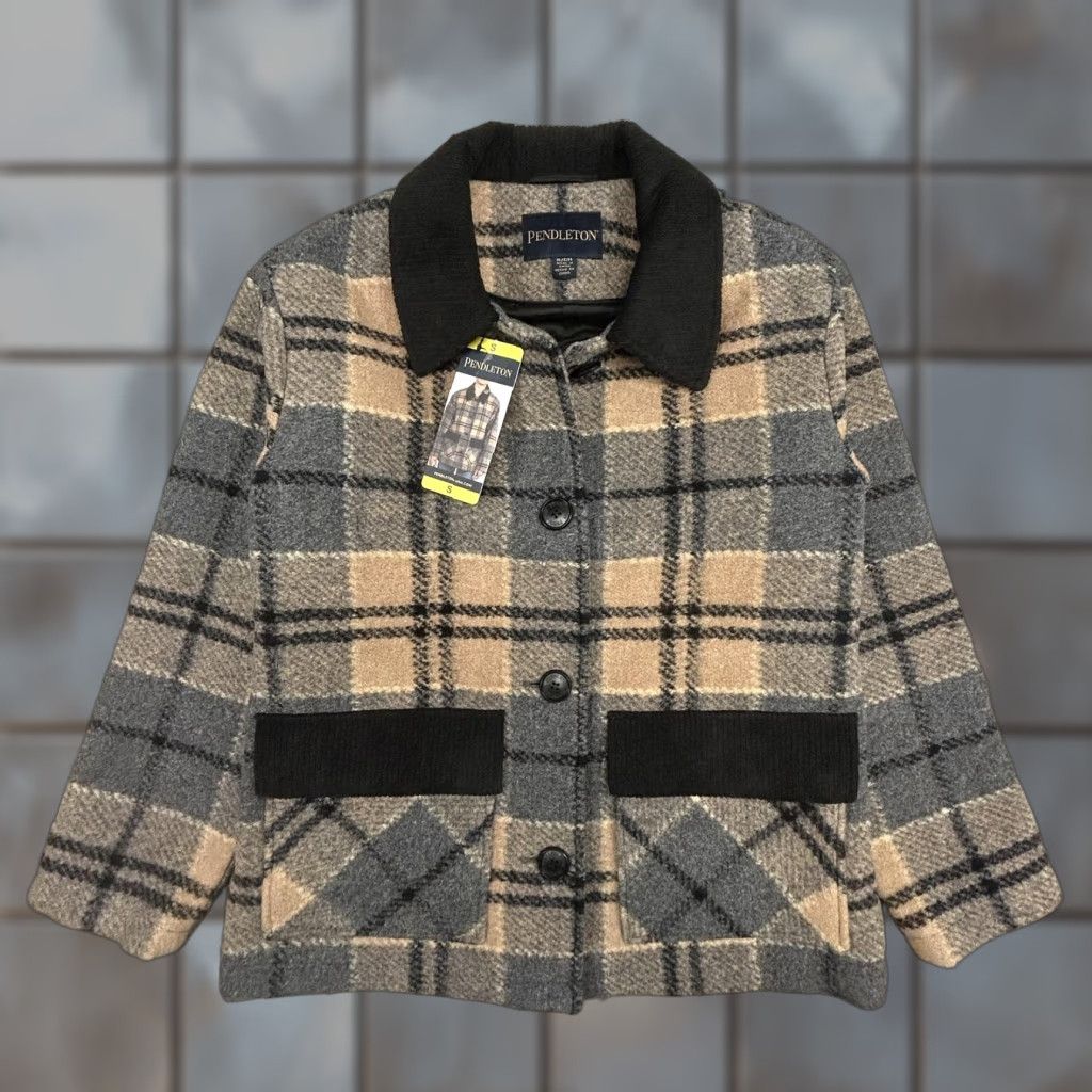 Pendleton VINTAGE Pendleton Jacket Womens Small Beige Plaid Wool Blend Bomber Lined NWT Size S / US 4 / IT 40 - 1 Thumbnail