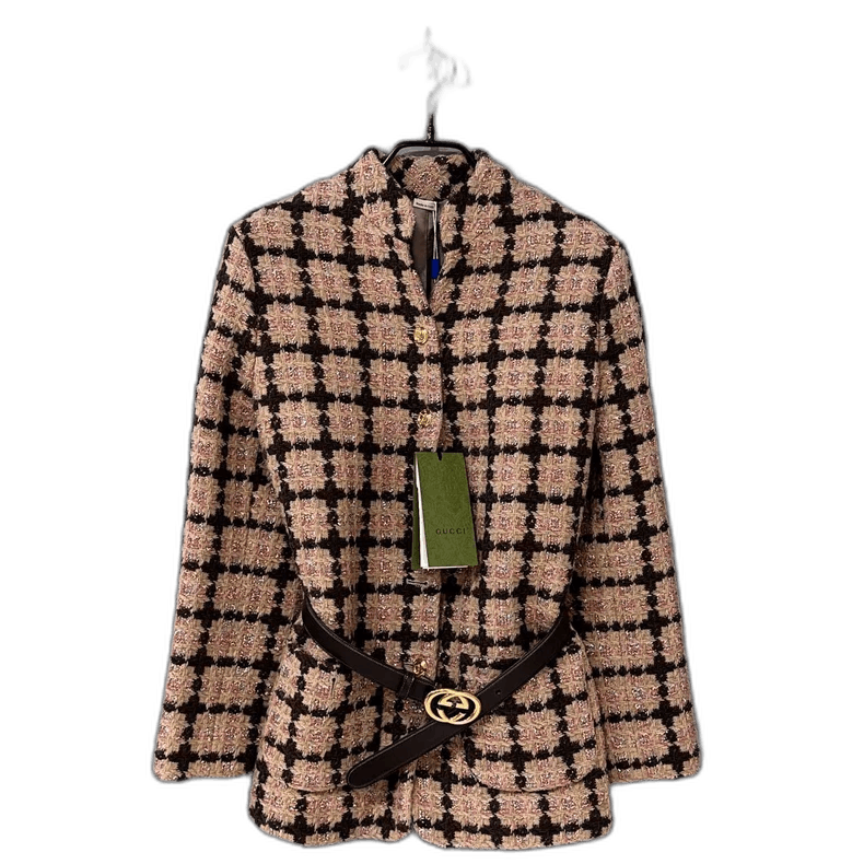 Gucci Gucci Checkered Woven Jacket with Belt Size S / US 4 / IT 40 - 1 Thumbnail