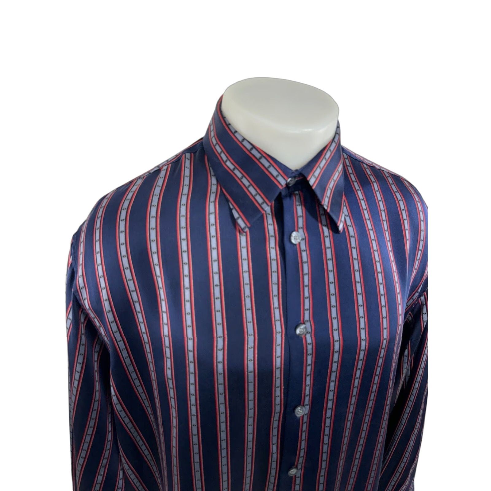 Vintage BERNINI SILK Striped Shirt 2XL Mens XL / XXL Button-Up Long Sleeve Blue Red Geometric EXCELLENT Size US XXL / EU 58 / 5 - 1 Thumbnail