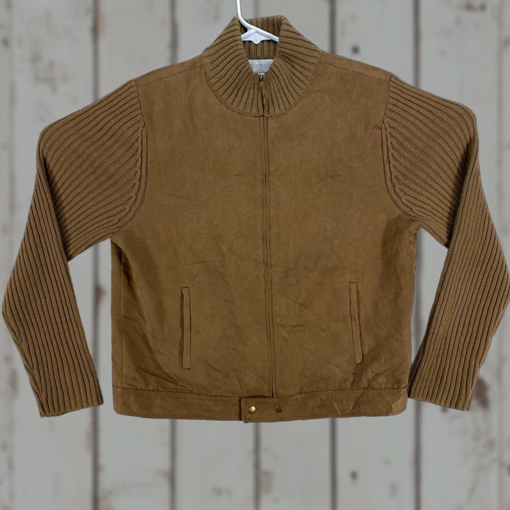 Vintage Petite Sophisticate Sweater Jacket Shacket Faux Suede Knit Sleeves Brown Size M - Womens Jacket (Regular, Brown) Full Zip Pockets Size M / US 6-8 / IT 42-44 - 1 Thumbnail