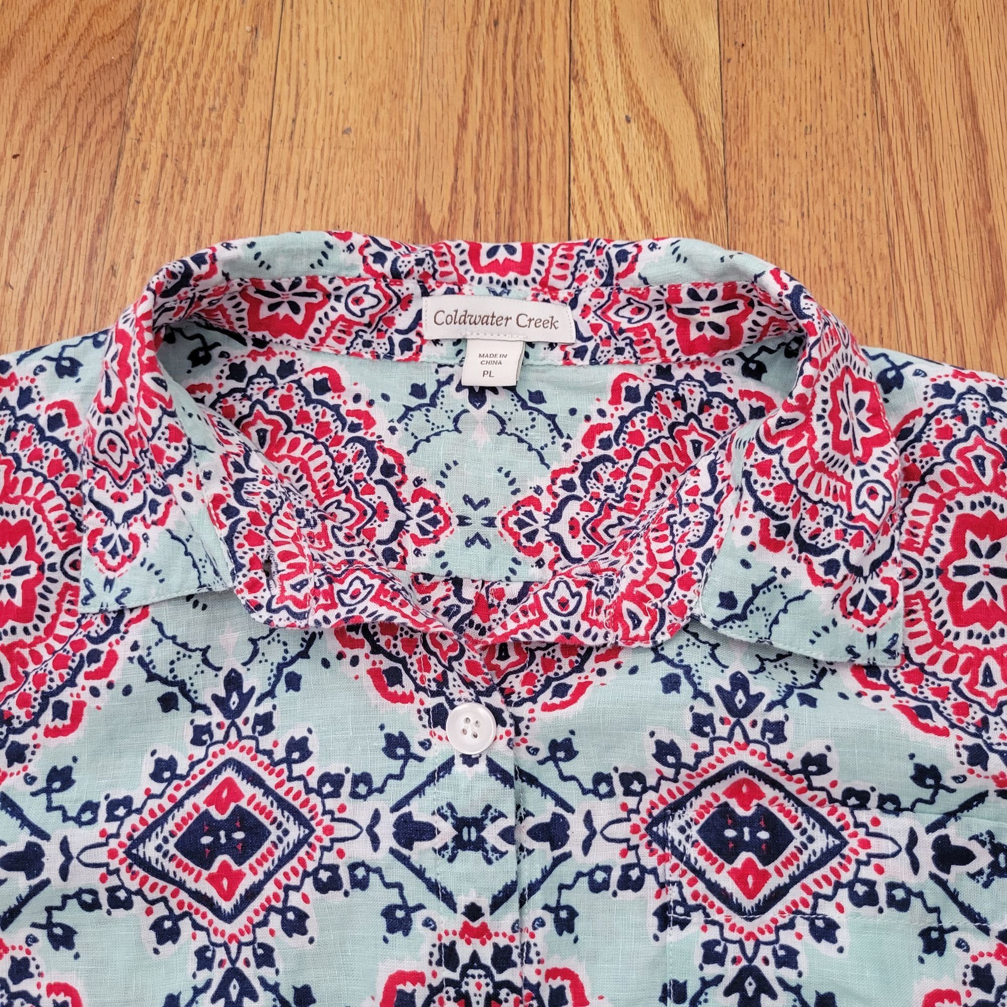 Coldwater Creek Coldwater Creek Button Front Short Sleeve Blouse PL Geometri Size L / US 10 / IT 46 - 2 Thumbnail
