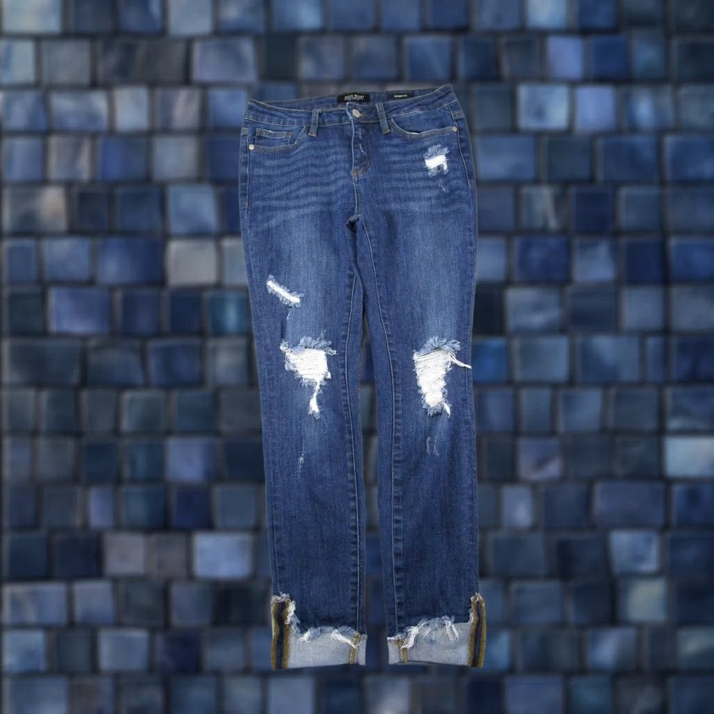 Denime Judy Blue Womens Cuffed Distressed Denim Skinny Fit Blue Jeans 9/29 Regular Size 29 Womens Jeans Blue Skinny Womens Size 29" - 1 Thumbnail