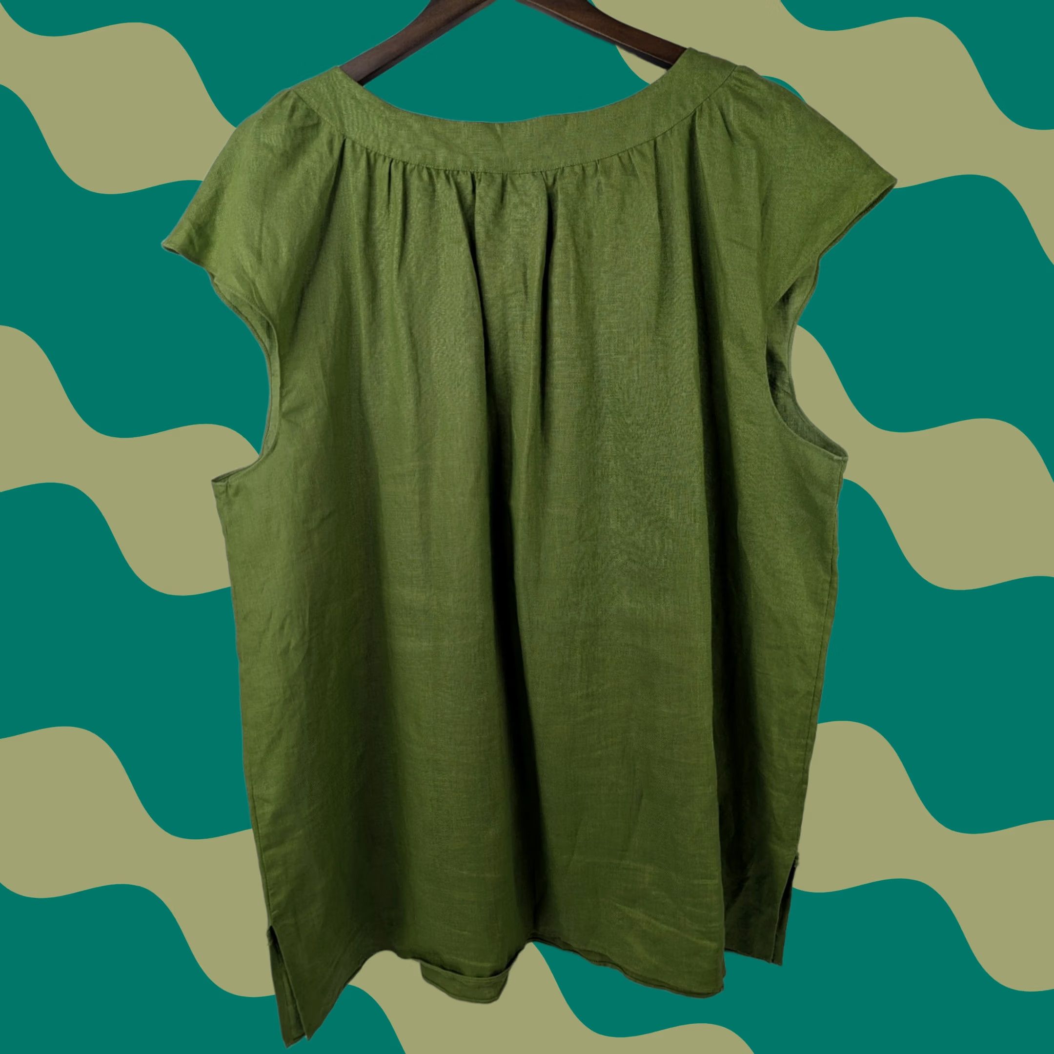 Vintage VINTAGE Trenz Woman Theresa Linen Plus Size 2X Top Tunic Cutouts Embroiderd Sleeveless Blouse Green 2X Womens 2000s Size XXL / US 16-18 / IT 52-54 - 1 Thumbnail