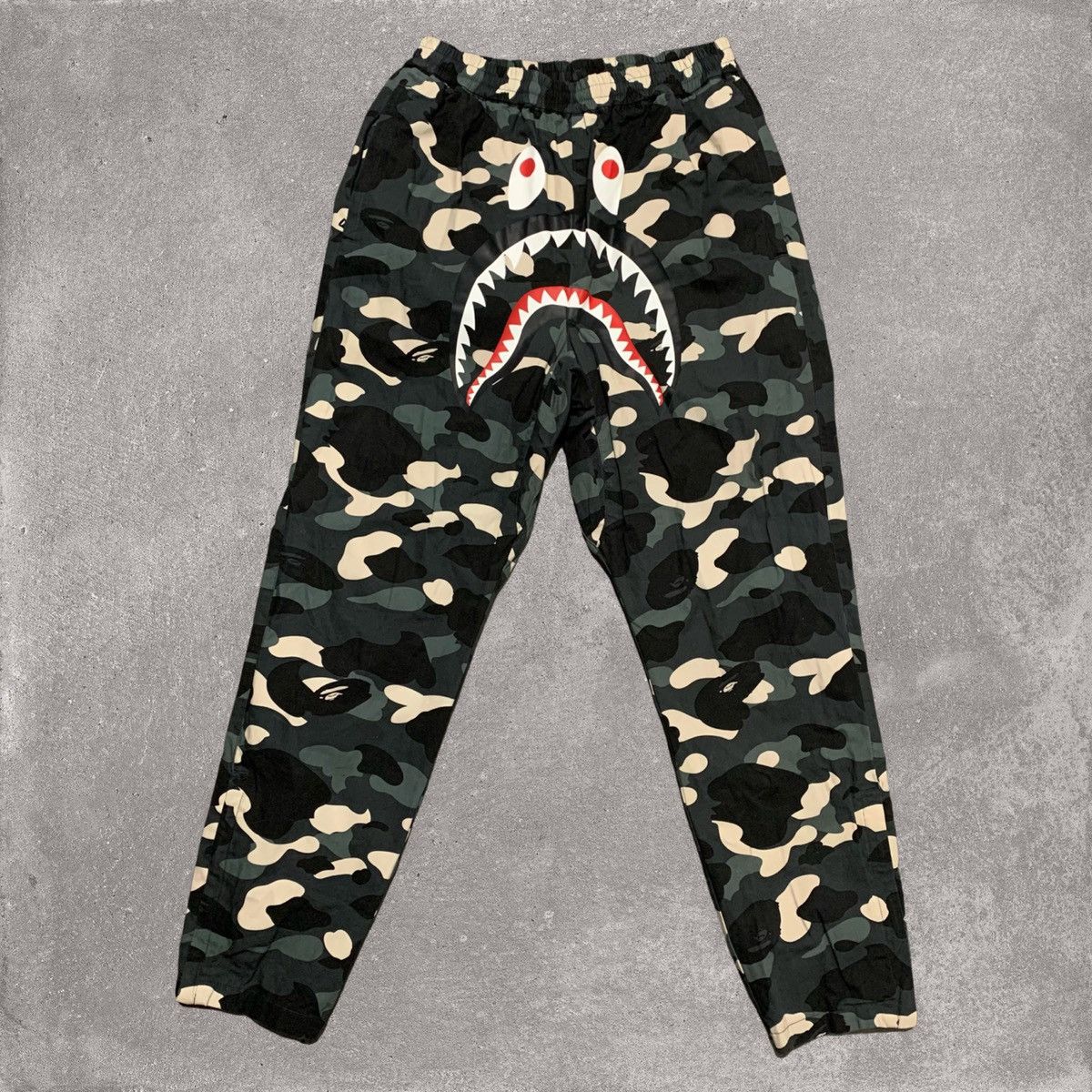 Image of Bape Small Shark Grey Camo City Camo Zip Track Pant Bottoms in Black, Men's (Size 30)