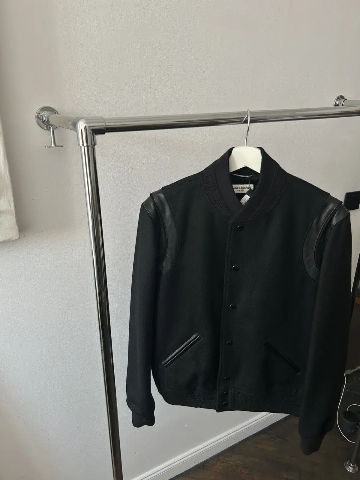 Sz 50 NWT Saint Laurent Teddy Wool Leather Varsity Jacket