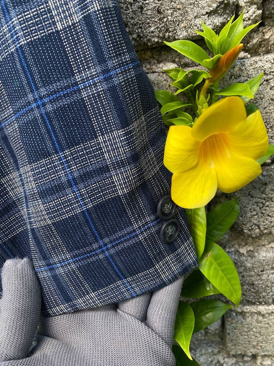 Lanvin × Vintage Vintage 90s Lanvin Blue Checker Wool Double Breasted Size 48R - 10 Thumbnail