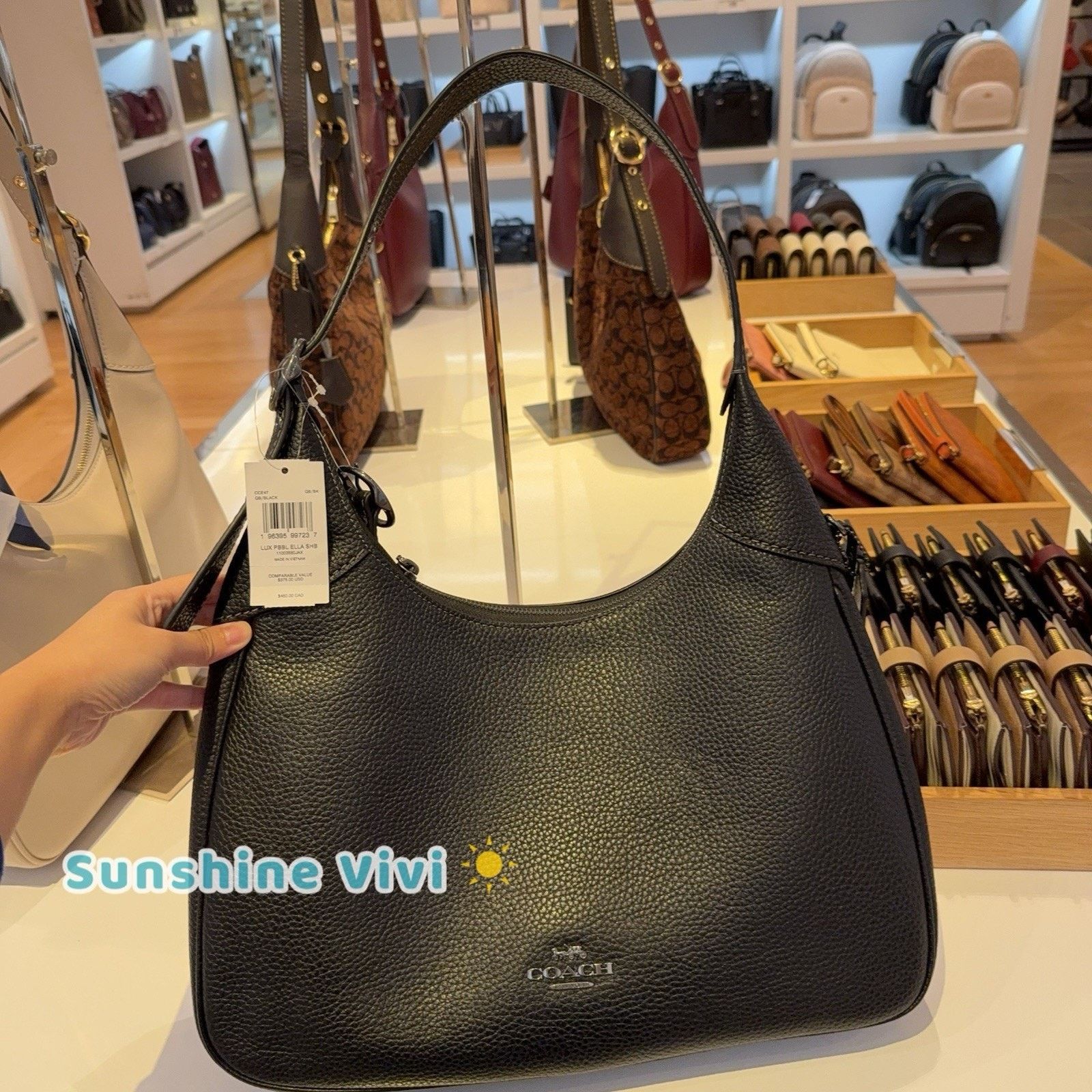 Coach NWT Coach Ella Shoulder Bag Soft Pebble Leather CCE47 Black Size ONE SIZE - 1 Thumbnail