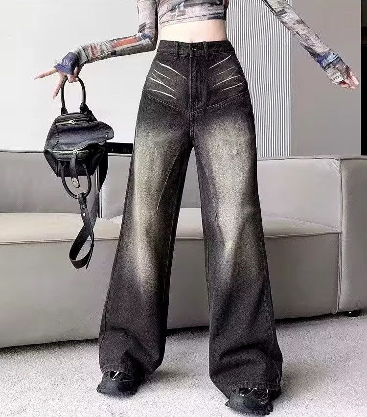 Japanese Brand × Jean Retro washed distressed straight wide leg baggy women jeans Size 27" / US 4 / IT 40 - 4 Thumbnail
