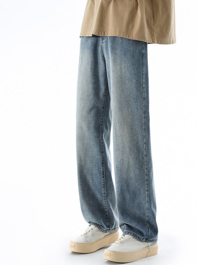 Japanese Brand Men's American street retro washed distressed straight jeans Size US 32 / EU 48 - 2 Thumbnail