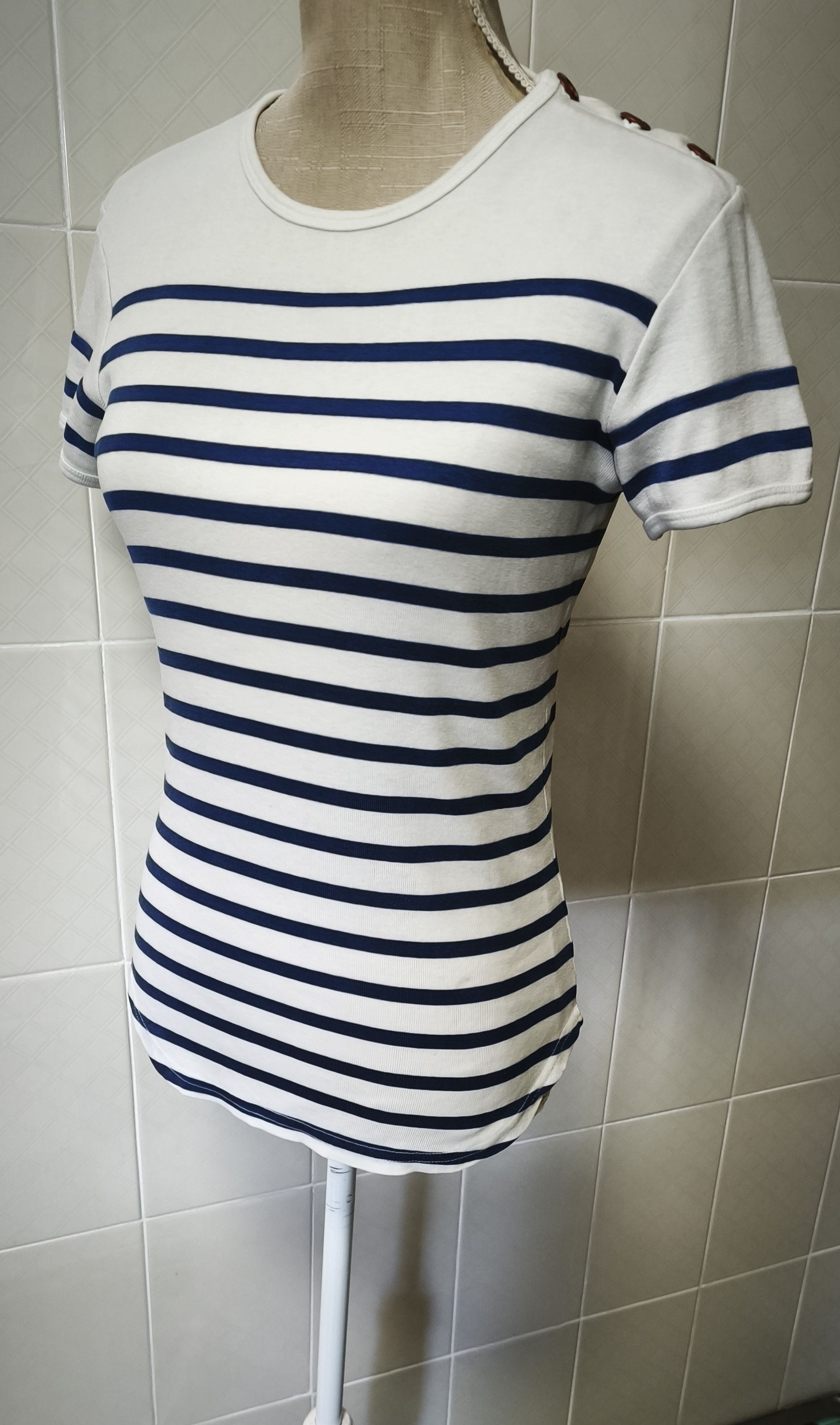 Jean Paul Gaultier 90's - Curved Hem sailor style tshirt GaultierJeans Size S / US 4 / IT 40 - 1 Thumbnail