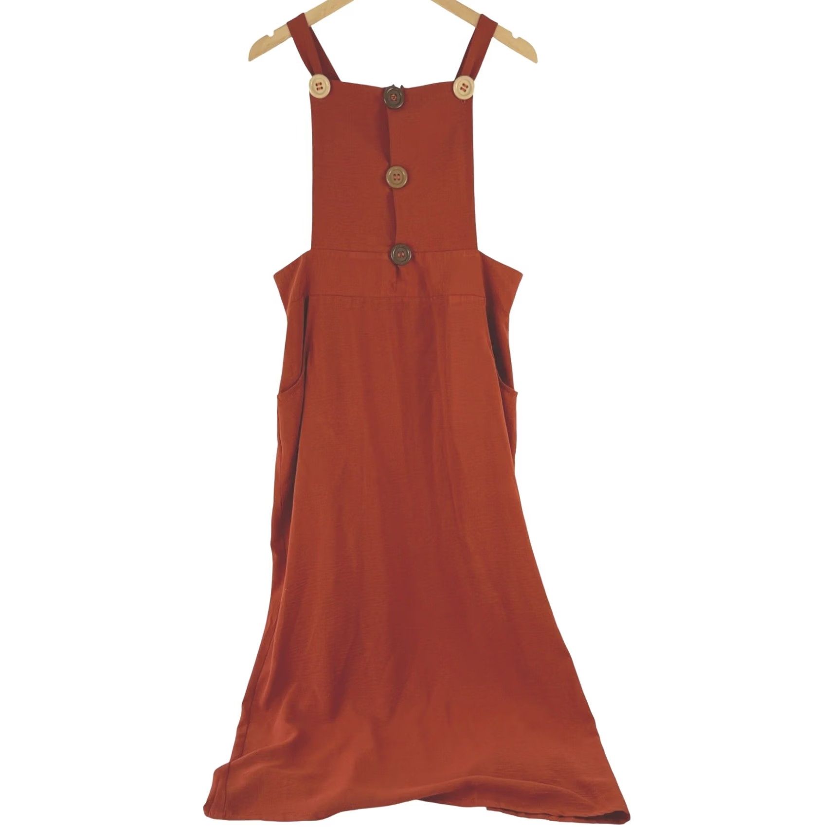 Lacoste Lacoste Pinafore Dress Womens Rust Orange Button Front Midi Sleeveless Strappy Sleeve Square Neck Pockets Size M / US 6-8 / IT 42-44 - 2 Thumbnail