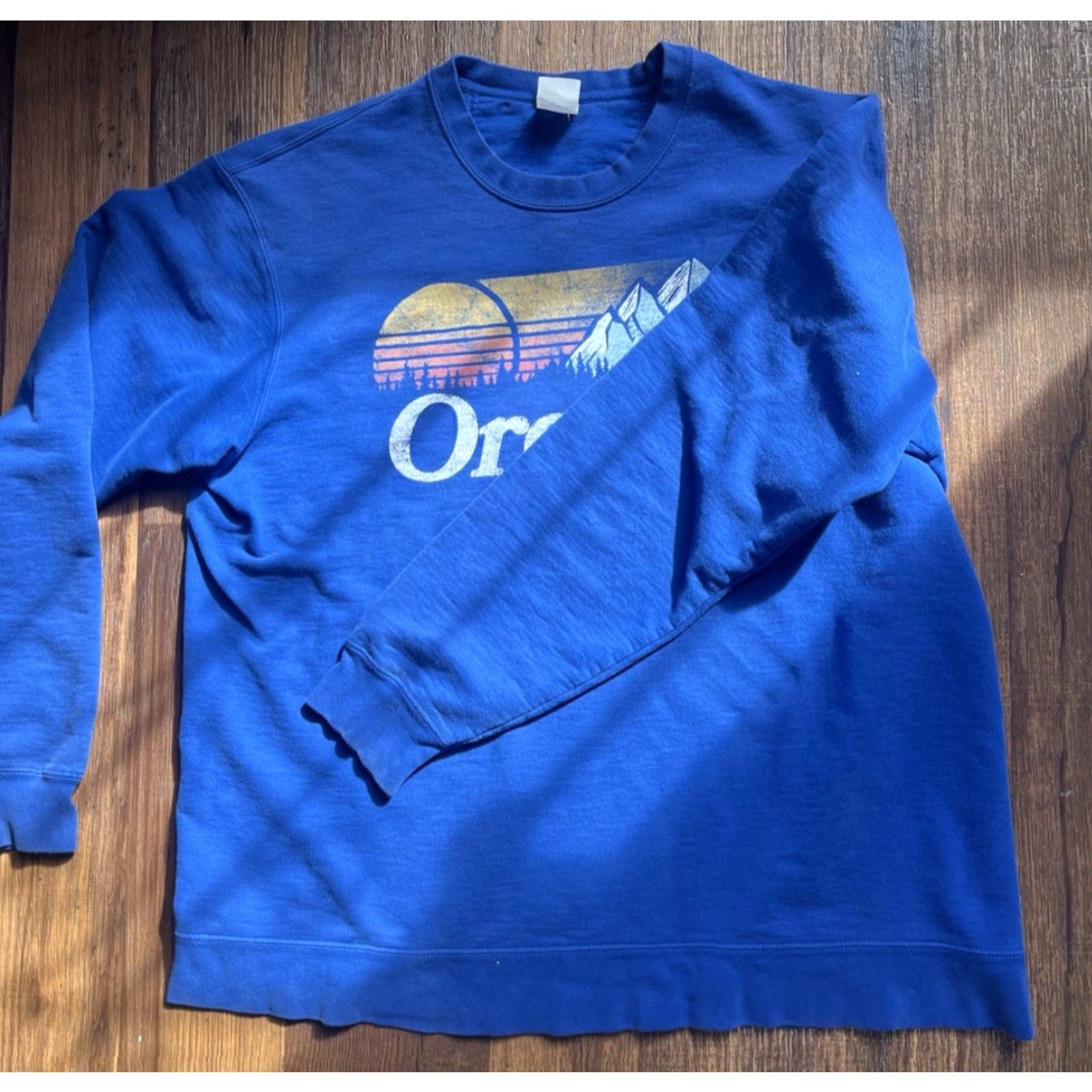 Vintage Port and Company Men's Oregon Sweatshirt Blue XL Pullover Crew Neck Graphic Print PNW Outdoors Hike Nature Camp Water) Size US XL / EU 56 / 4 - 6 Thumbnail