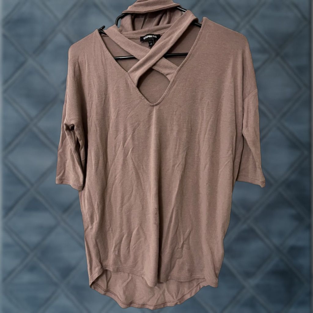 Vintage Heritage Brand Blouse XS Pink Grey Turtleneck Short Sleeve Women's Regular Casual Basic Size XS / US 0-2 / IT 36-38 - 1 Thumbnail