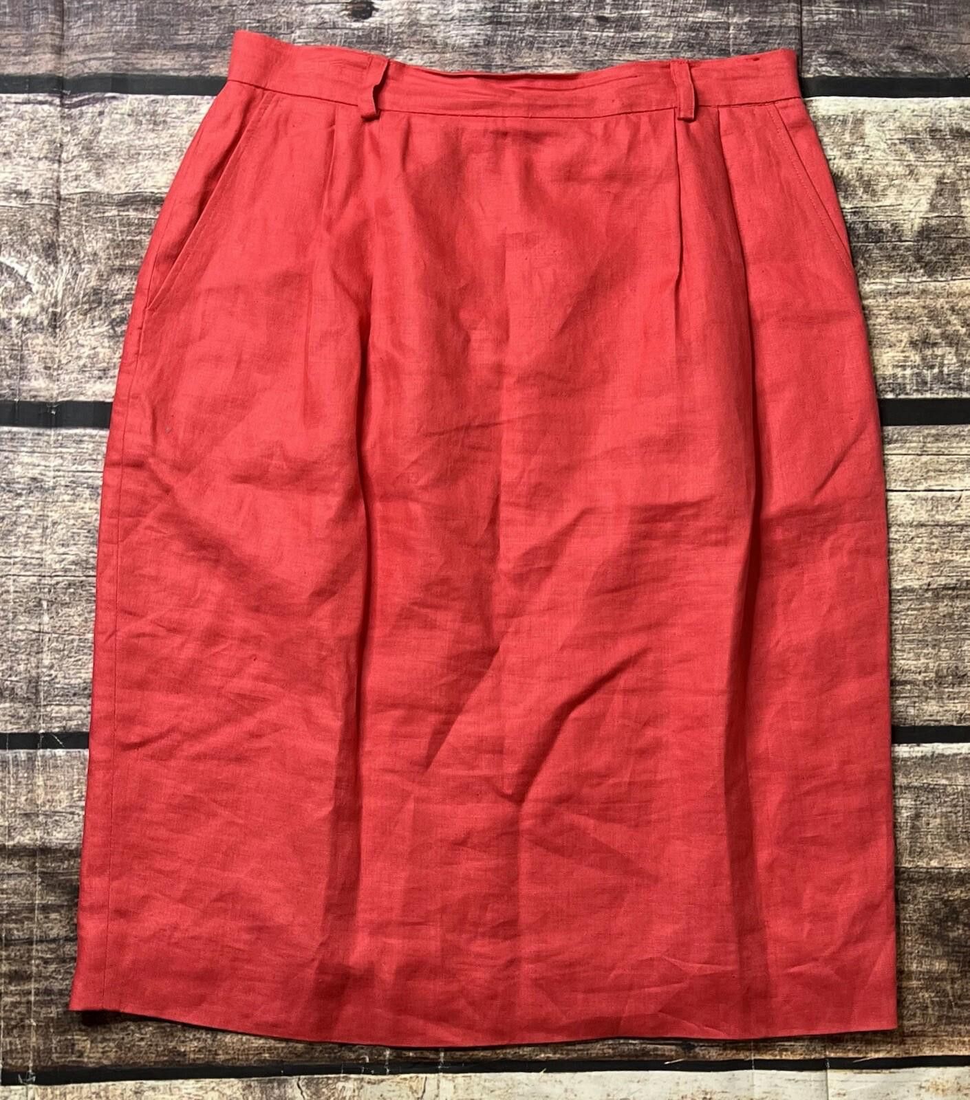 Lord & Taylor VTG Lord & Taylor 100% Linen Pencil Skirt Women's 16 Red Size 38" / US 16 / IT 52 - 3 Thumbnail