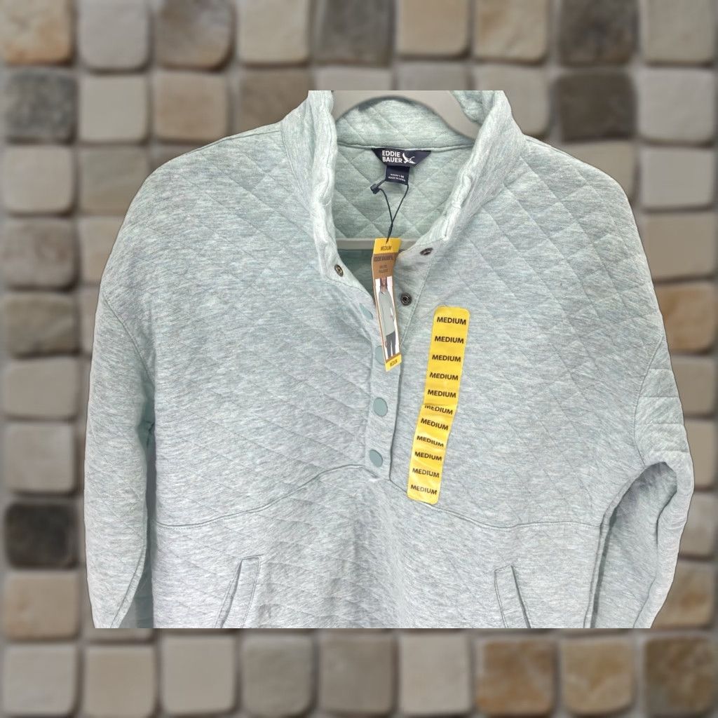 Eddie Bauer VINTAGE Eddie Bauer Quilted Sweater Women M Green Long Sleeve Pullover Cotton Blend Mock Neck Solid Quilted Mens Ladies Size M / US 6-8 / IT 42-44 - 1 Thumbnail