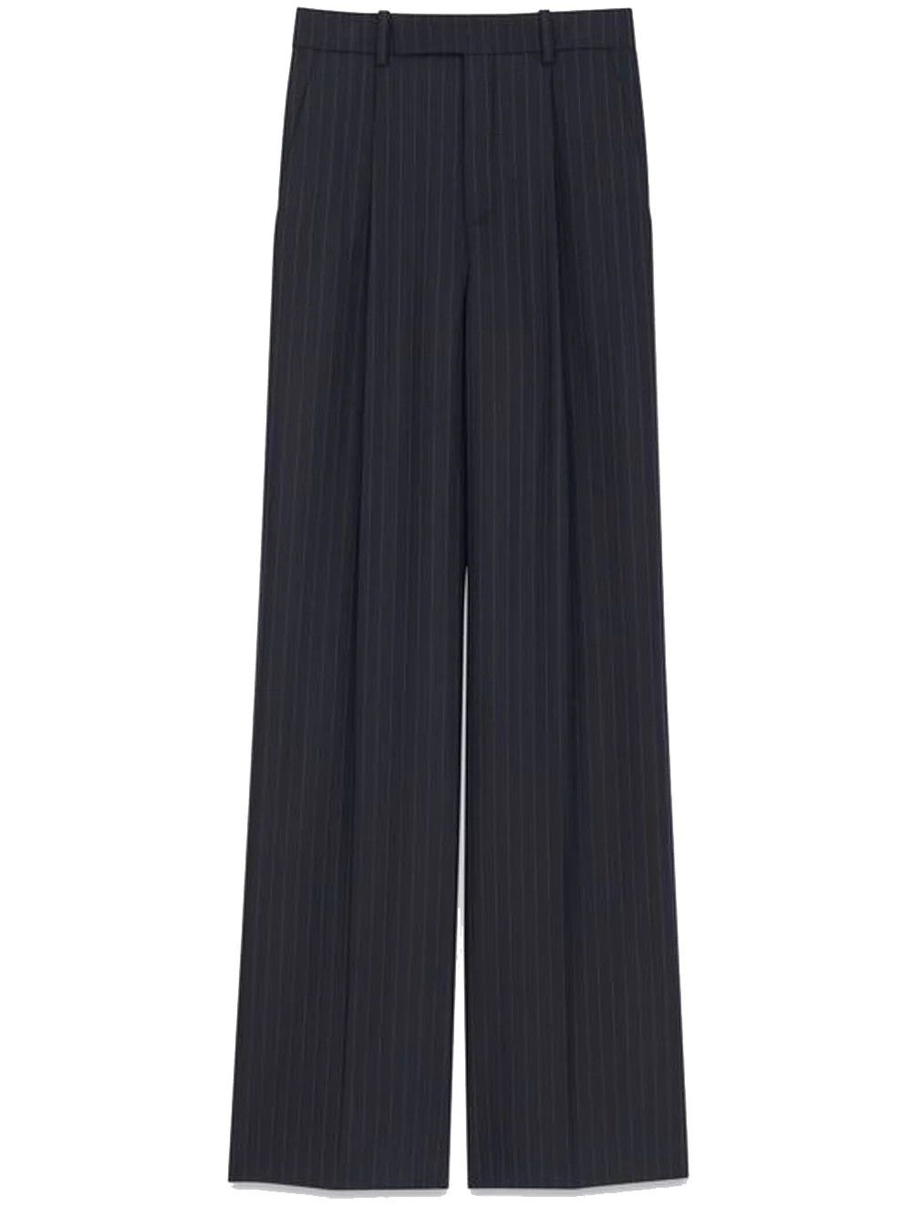 Saint Laurent Paris o1s1wg111124 Flared Pants In Striped Wool in Navy Blue Size 26" / US 2 / IT 38 - 1 Thumbnail