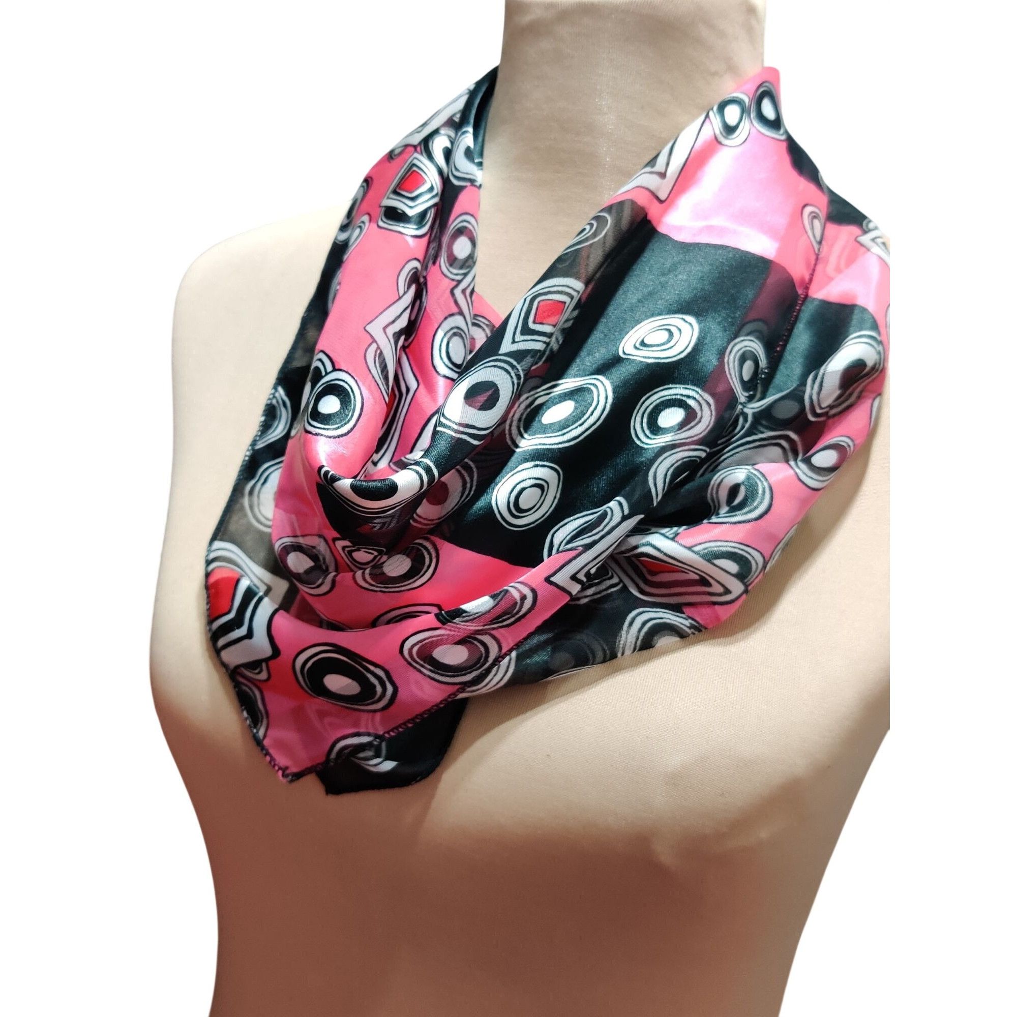 Other Womens Scarf Pink Black Geometric Print Lightweight Sheer Sq Size ONE SIZE - 4 Thumbnail