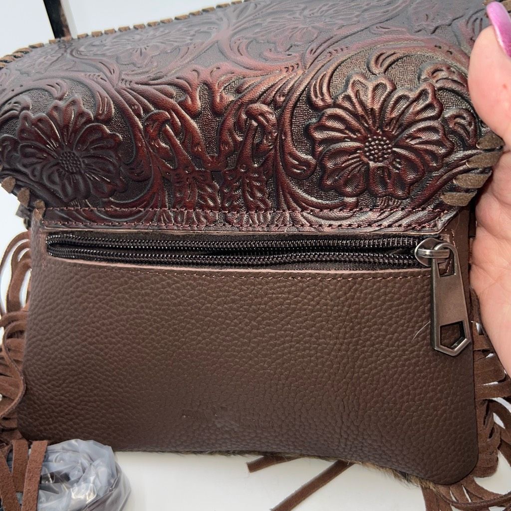 Other Tooled Genuine Leather and Calf Hair Suede Fringe Crossbody/ Wristlet Size ONE SIZE - 10 Thumbnail