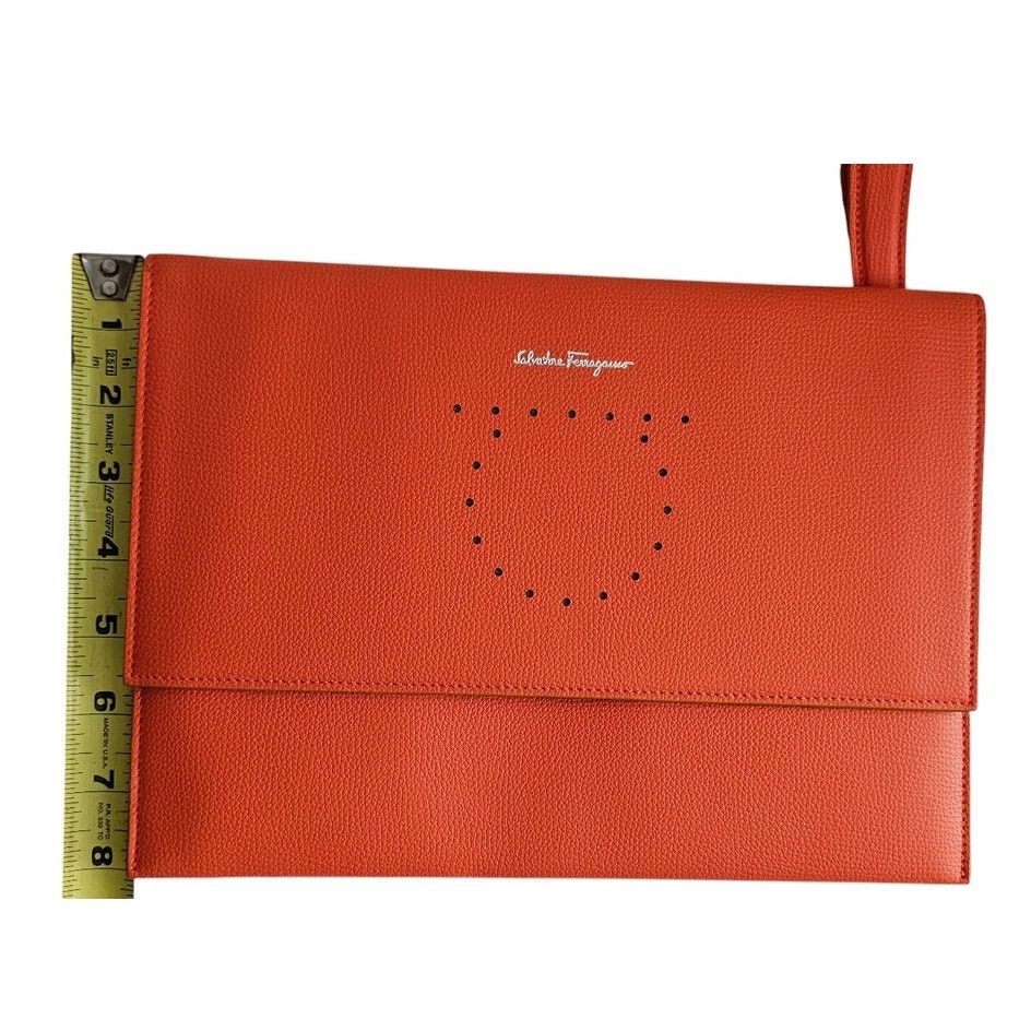 Salvatore Ferragamo Salvatore Ferragamo Orange Pebbled Leather Clutch Bag Size ONE SIZE - 11 Thumbnail